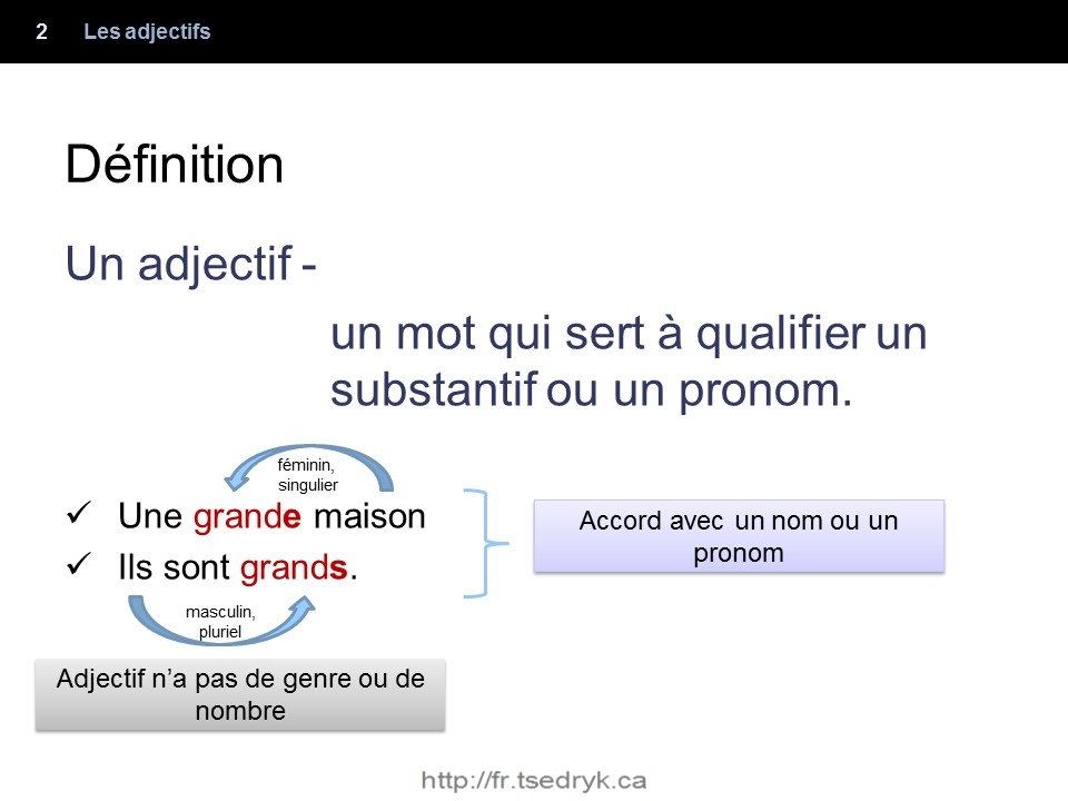 Adjectifs grammaire française