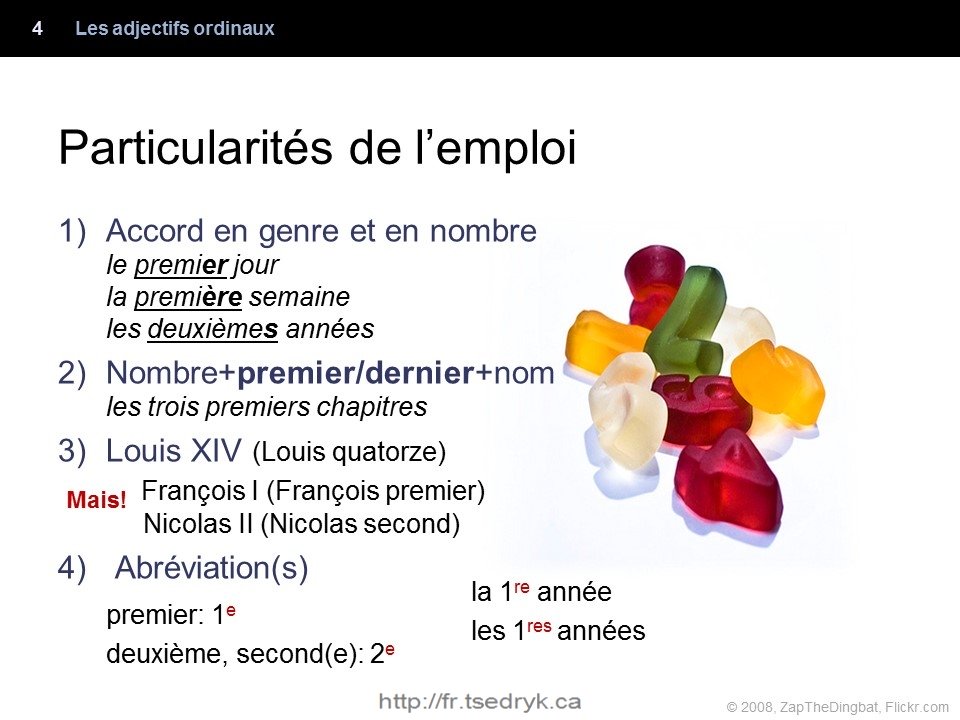 Adjectifs ordinaux grammaire française
