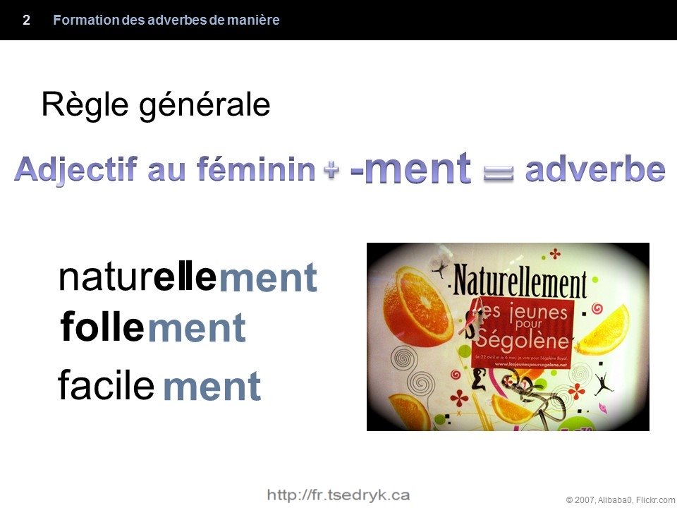 Formation des adverbes de manière grammaire française